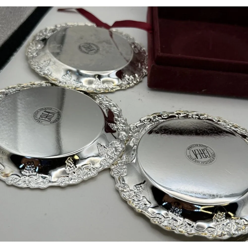 🥂CREA Milano Classic Silverplate Collection Coasters w/ Storage Box –Set of 6🥂